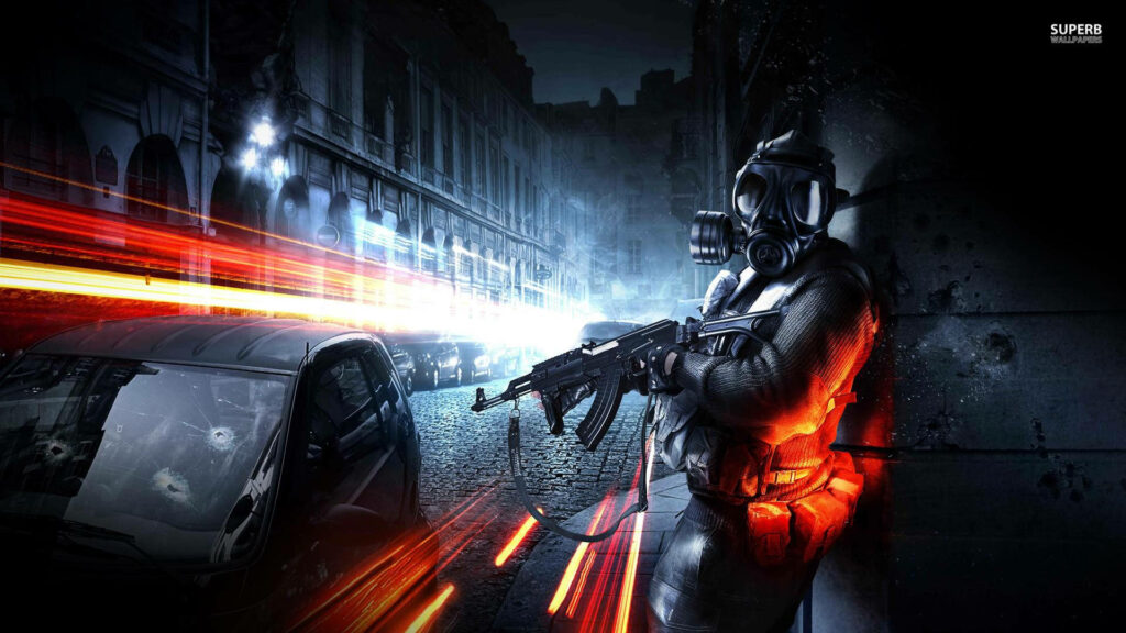 Intense Soldier Wallpaper: Tactical Gear & Urban Motion Blur
