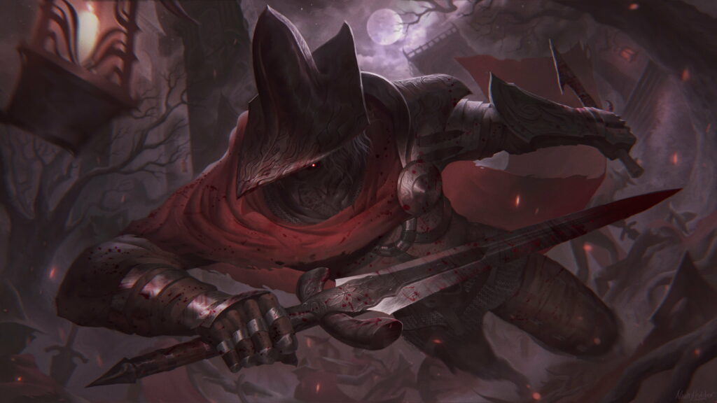 The Fiery Legion: A Striking 4K Wallpaper Featuring the Fierce Abyss Watcher from Dark Souls III