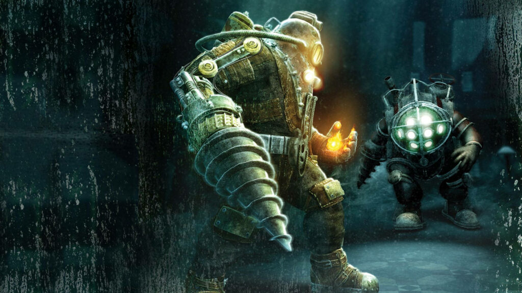 Intense BioShock Underwater Wallpaper: Big Daddy Adventure Scene