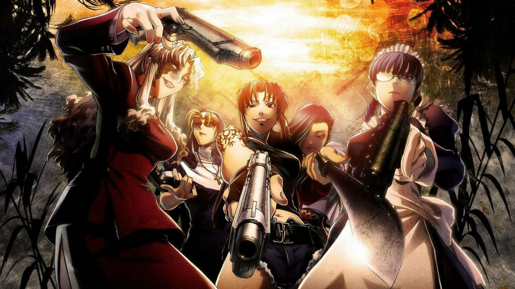 Intense Black Lagoon Wallpaper: Roberta & Characters in Fiery Action