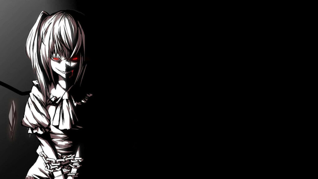 Thoughtful Black and White Cartoon Character Wallpaper with Red Eyes