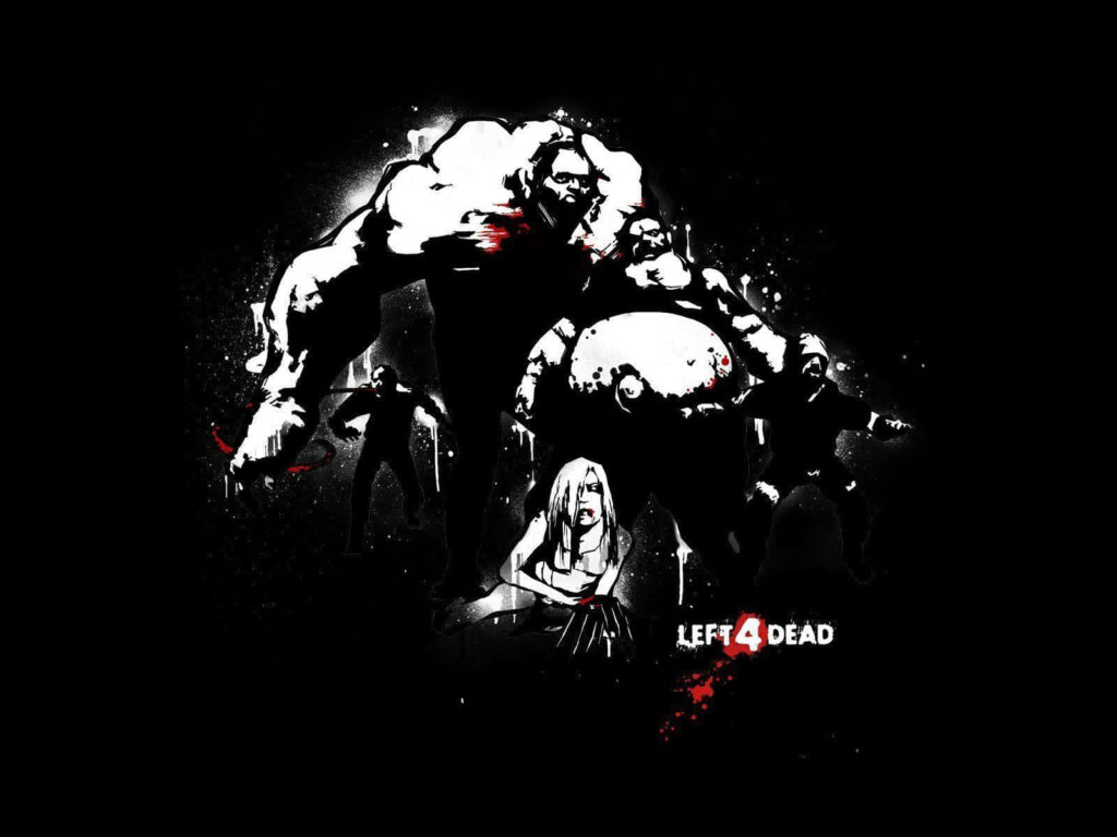 Intense Black and White Left 4 Dead Wallpaper with Iconic Characters