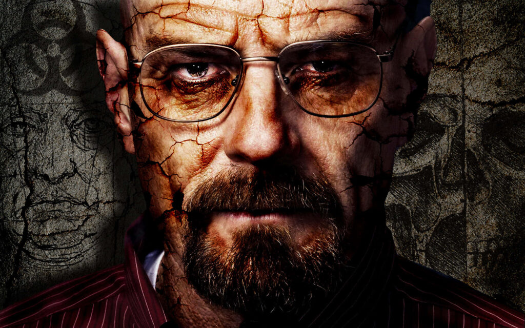 Intense Breaking Bad Wallpaper: Walter White's Struggles in Dark Texture