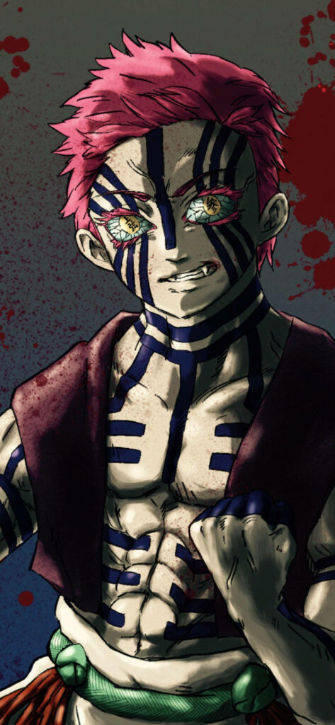 Unleashing the Demonic Power: A Close-Up of Akaza in Demon Slayer Phone Wallpaper