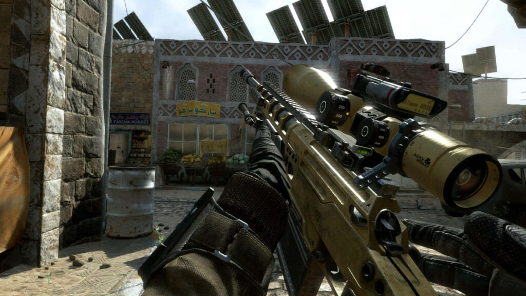 Urban Warfare Sniper Ready for Combat in Call of Duty: Black Ops II Game Scene Wallpaper