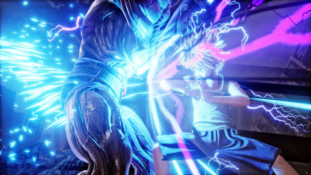 Epic Sword Fight: Thunderous Combat Scene with Vivid Lightning Wallpaper