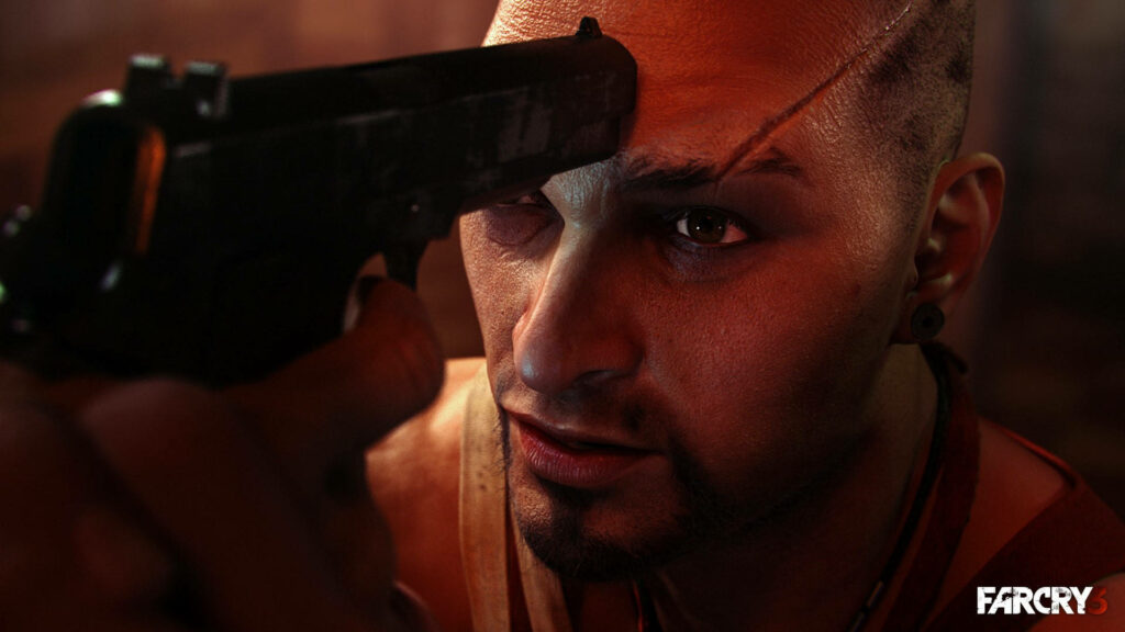 Grit and Intensity: Confronting Vaas Montenegro amidst the Chaos - A Visual Highlight from Far Cry 3 Wallpaper