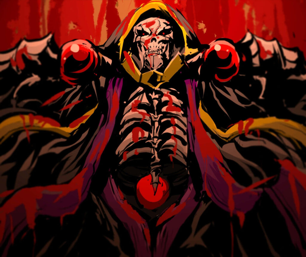 Intense Dark Overlord Wallpaper: Menacing Skeletal Ruler in Red & Black