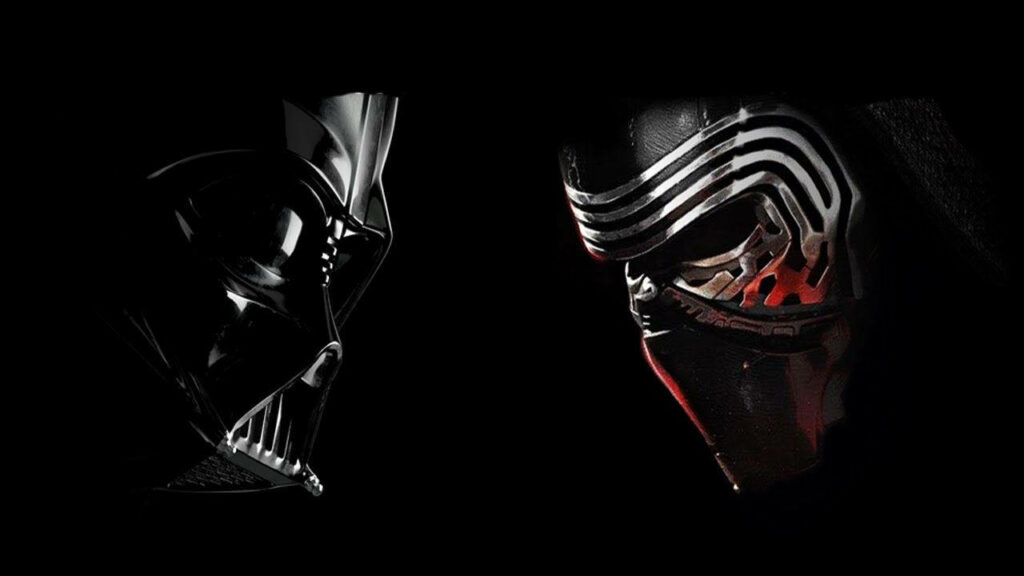 Dark Side Duel Wallpaper: Vader vs. Kylo Ren Face-Off Background