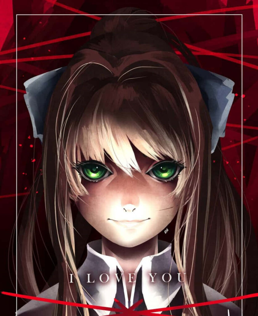 DDLC Inspired Wallpaper: Vivid Character Art with I LOVE YOU Text