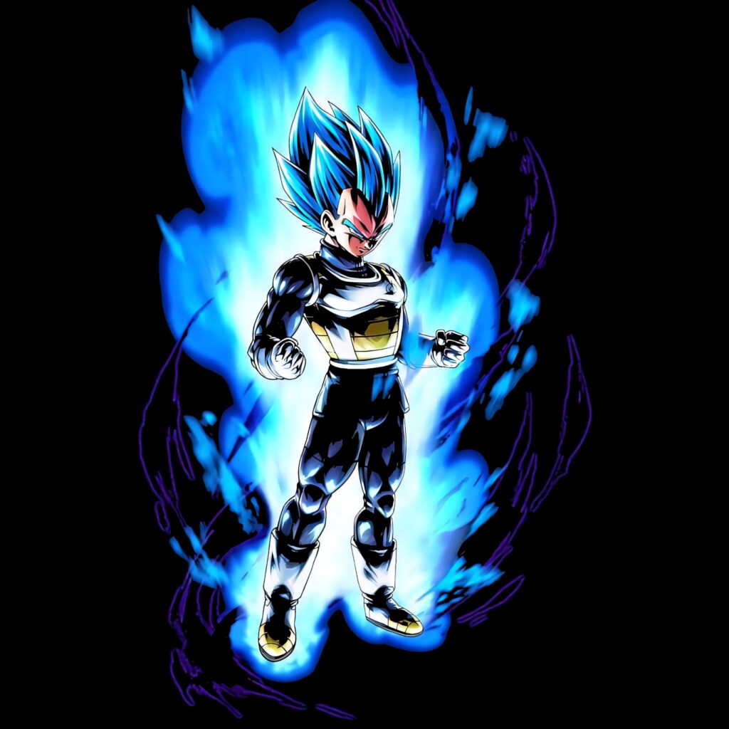 Intense Vegeta Wallpaper: Dynamic Blue Flames on Black Background