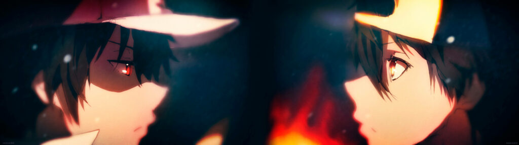 Embracing Dualities: Mesmerizing Anime Twin Protagonists Radiating Power in Enigmatic Darkness Wallpaper