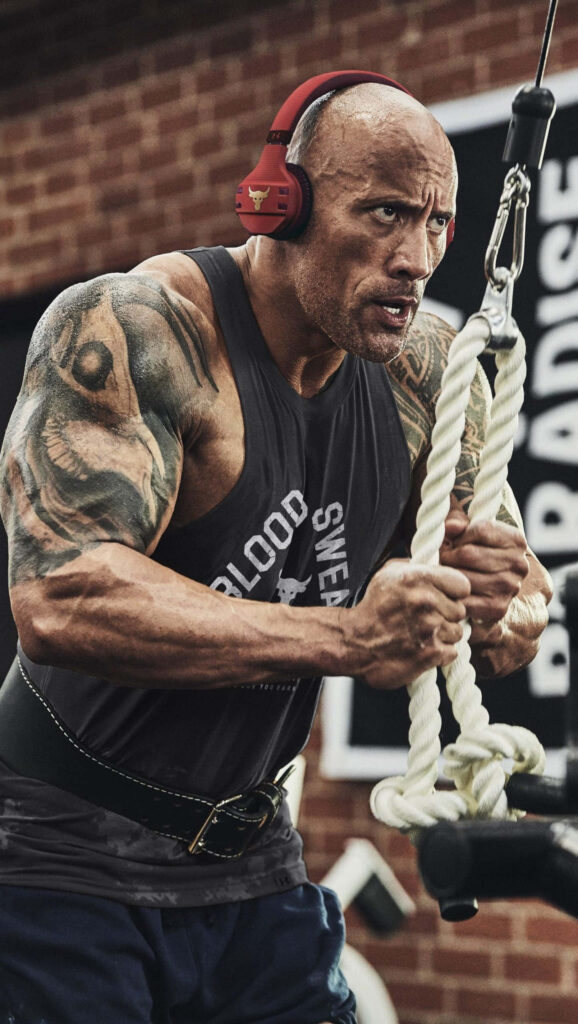 Intense Dwayne Johnson Workout in Project Rock Tank Top Wallpaper