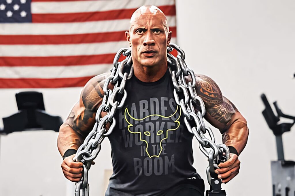 Intense Dwayne Johnson Workout Wallpaper - Project Rock & American Flag