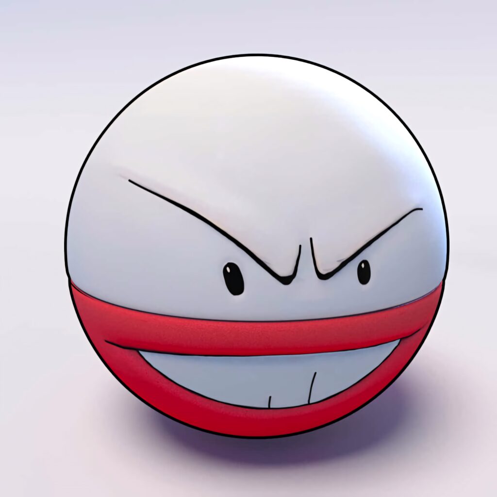 Electrode Pokémon wallpaper with intense expression bold red white colors sleek modern art style