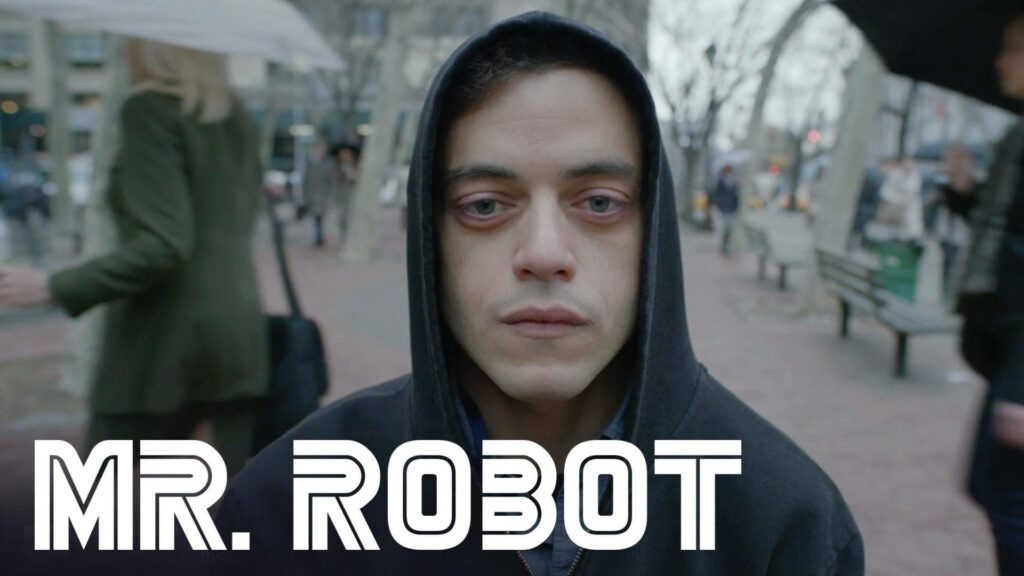 Intense Elliot Wallpaper from Mr. Robot Season 2 with Logo