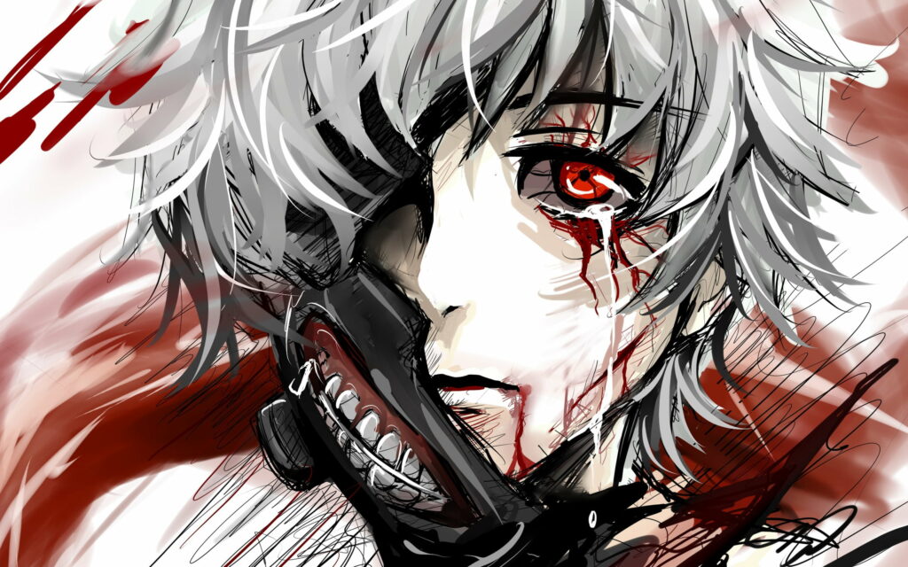 Eyes of Despair: Ken Kaneki's Struggle Unveiled in this HD Anime Close Up Wallpaper