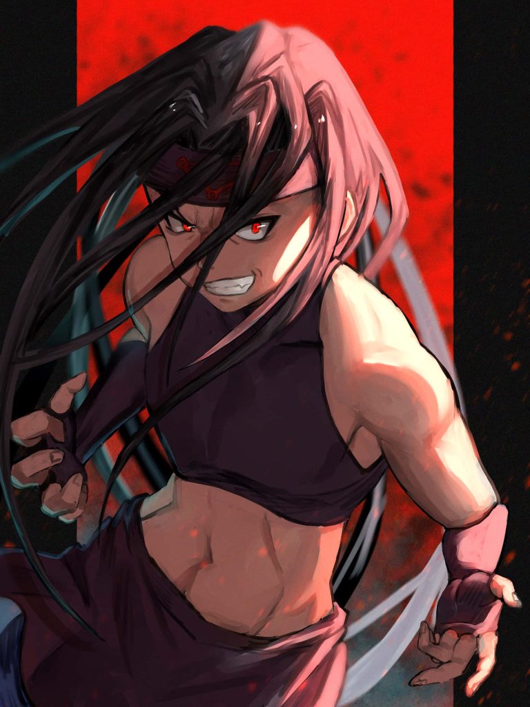 Envy from Fullmetal Alchemist aggressive pose glowing red eyes red black anime wallpaper background