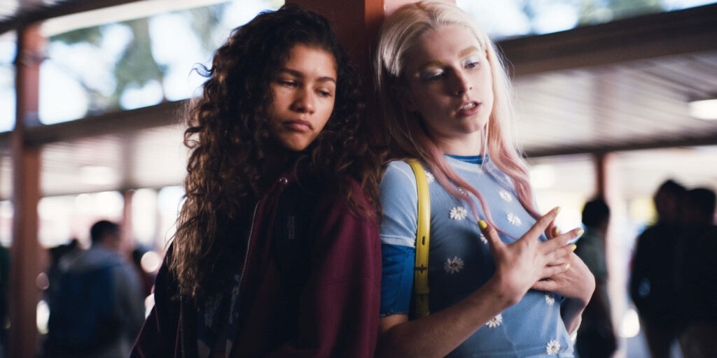 Euphoria Season 2 Wallpaper: Intense Rue & Jules Bond in Drama