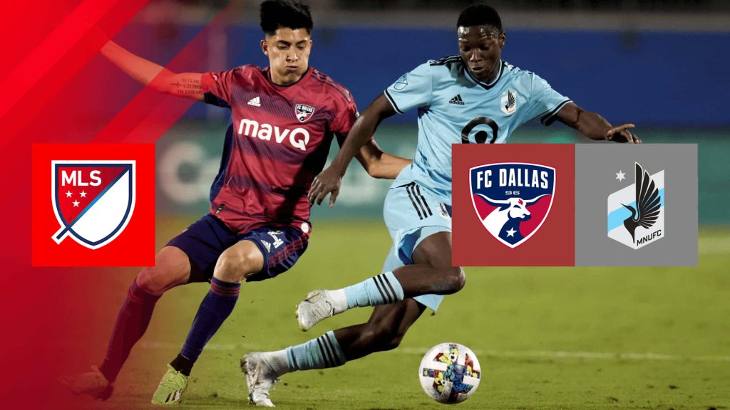 Intense MLS soccer action between FC Dallas and Minnesota United FC players battling for ball Wallpaper