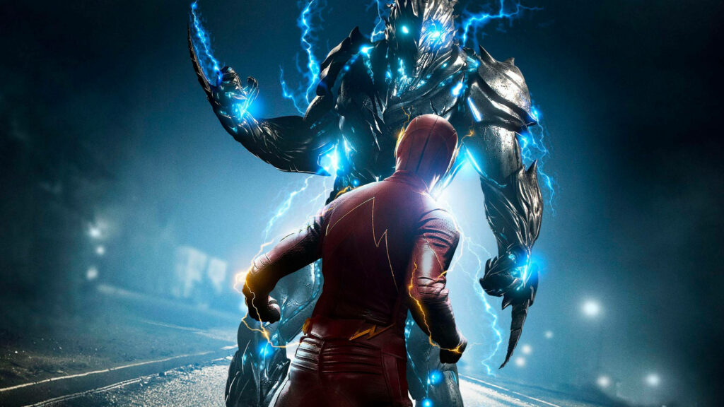 Intense Flash vs. Savitar 4K Wallpaper with Blue Energy Effects