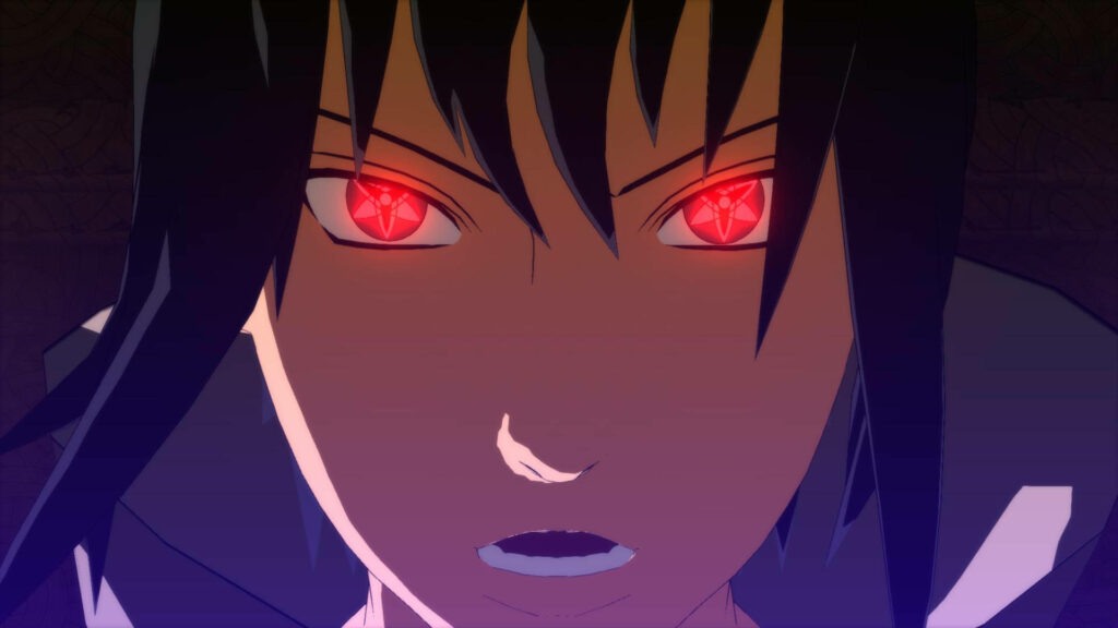 Intense Close-up of Sasuke: Captivating red eyes and unique facial features in stunning 4k resolution Wallpaper