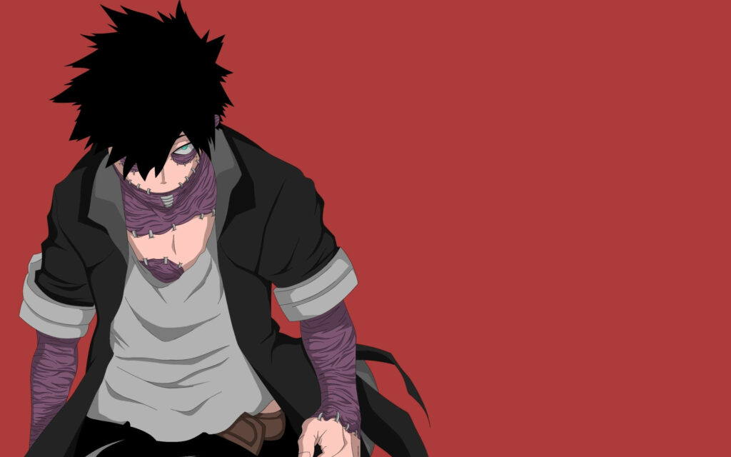 Dabi from My Hero Academia: Menacing Anime Wallpaper on Red Background