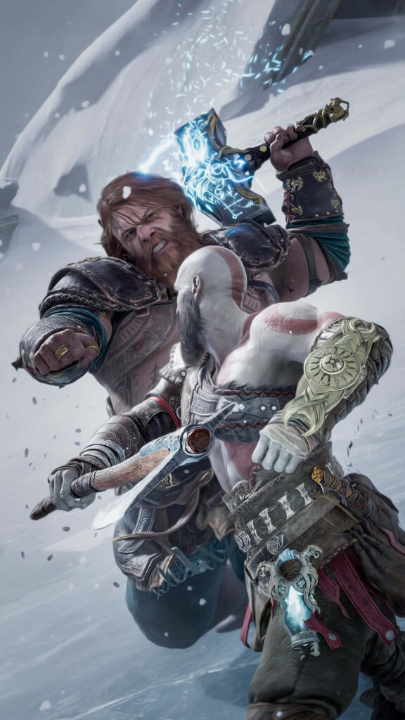 Epic God of War: Ragnarok Battle Scene Wallpaper Background
