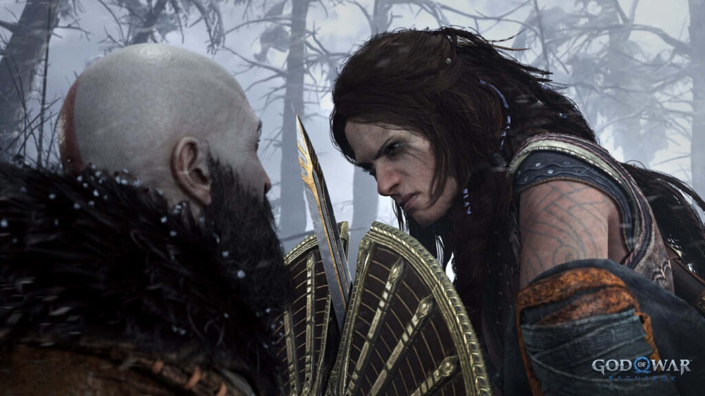 God of War Ragnarok Wallpaper: Kratos vs Freya in Winter Scene