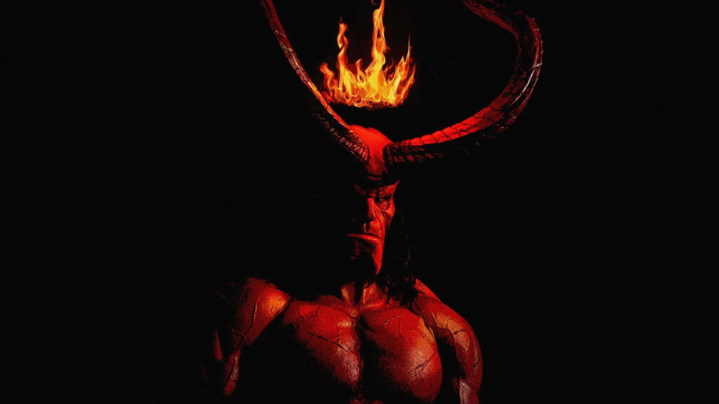 Fiery Hellboy Wallpaper: Intense Character Against Dark Background