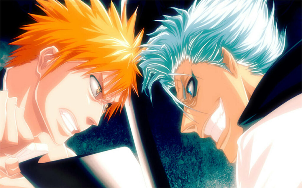 Intense Ichigo vs. Grimmjow Rivalry - Dynamic Bleach Wallpaper