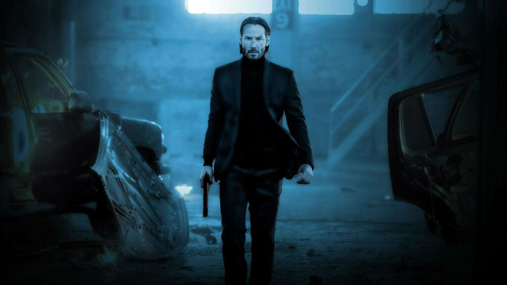 Intense John Wick Wallpaper: Keanu Reeves in Action-Ready Scene