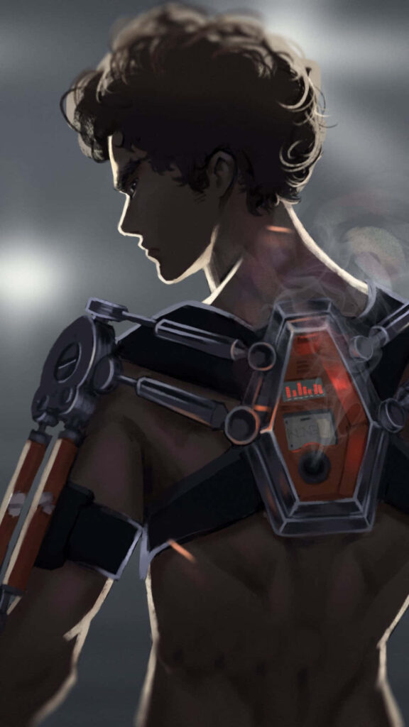 Futuristic Megalo Box Character Wallpaper: Intense Rugged Design