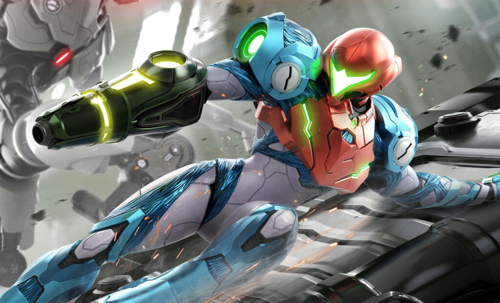 Epic Samus Aran Combat Wallpaper - Metroid Dread Action Scene