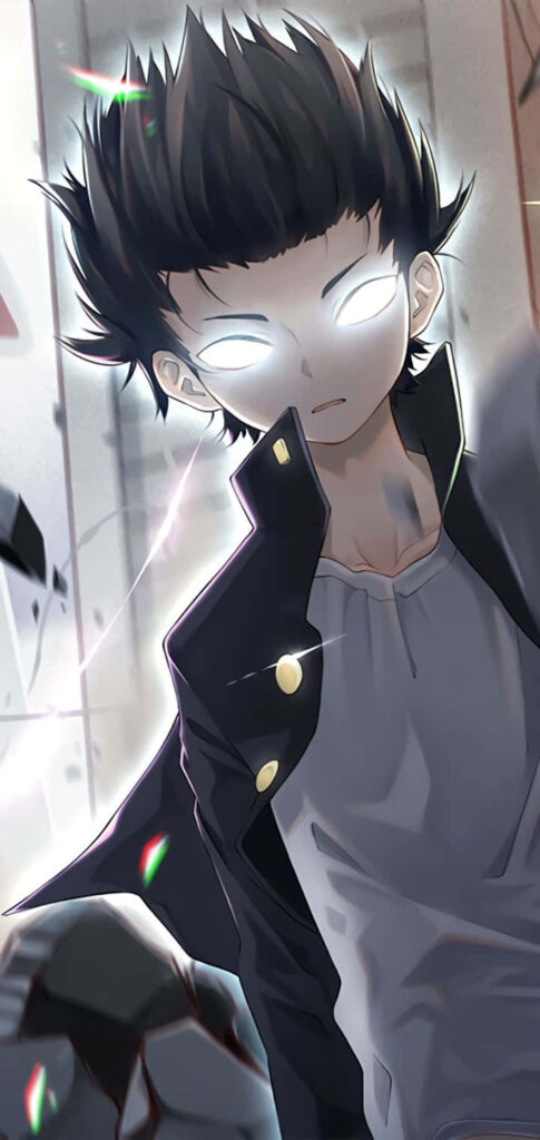 Dynamic Mob Psycho 100 Wallpaper: Intense Character with Glowing Eyes