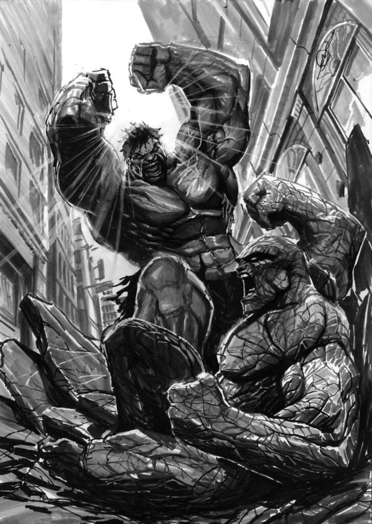 Intense Comic Battle Wallpaper: Heroes Clash in Monochrome Art