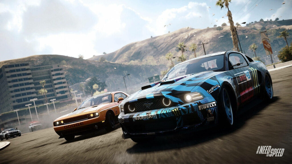 Intense Need for Speed Wallpaper: Dodge Hellcat vs Mustang GT