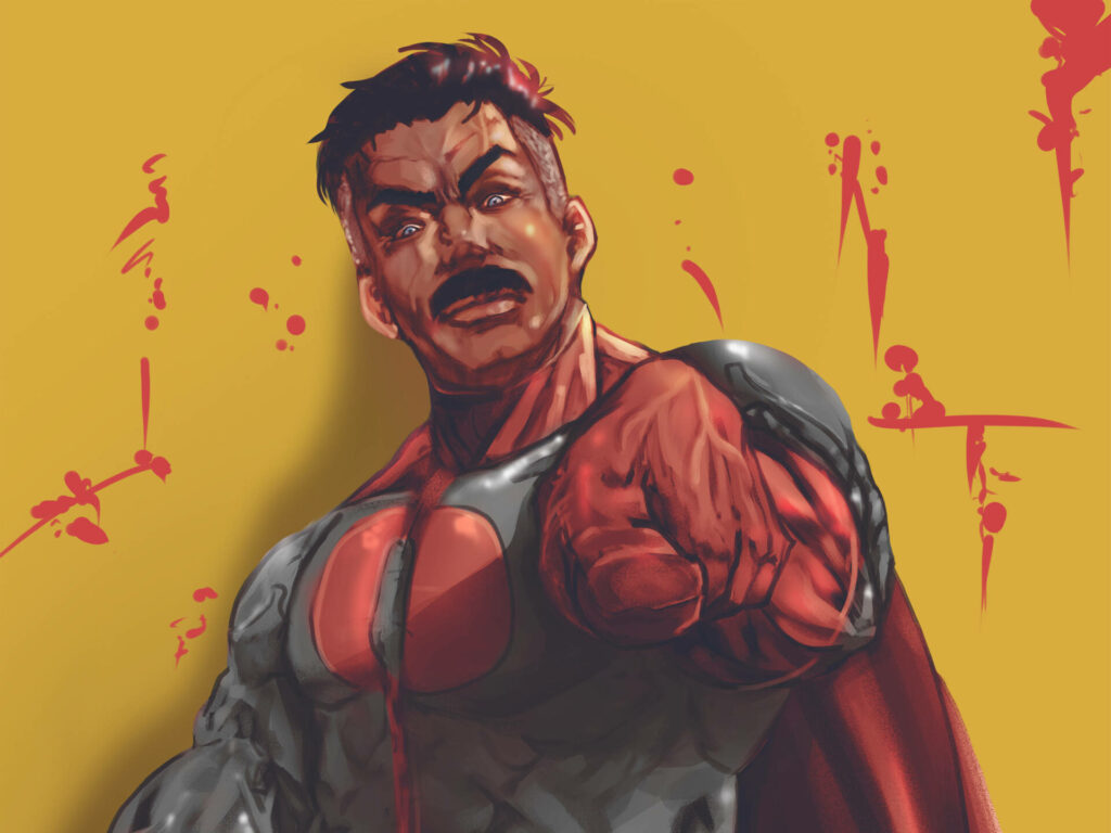 Intense Omni-Man Wallpaper: Yellow-Themed Invincible Artwork