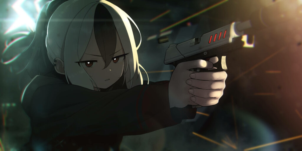 Intense Onikata Kayoko Wallpaper from *Blue Archive* - Fierce Action Scene