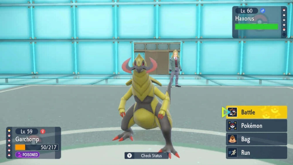 Epic Pokémon Battle Wallpaper: Haxorus in Futuristic Arena Action