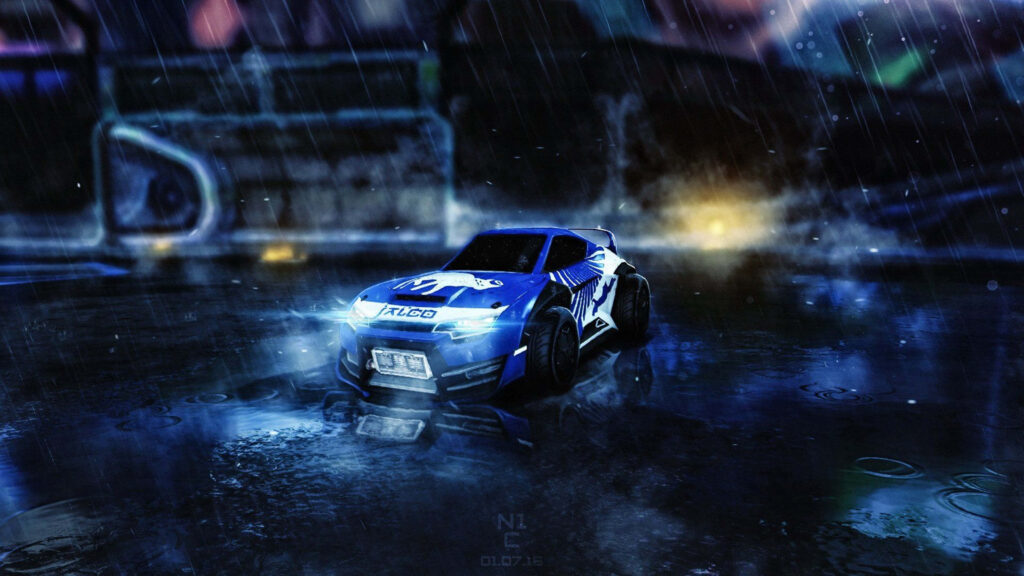 Dynamic Deluge: Revved up Rainstorm Sets Stage for Rocket League's Vibrant Vehicular Adventure Wallpaper