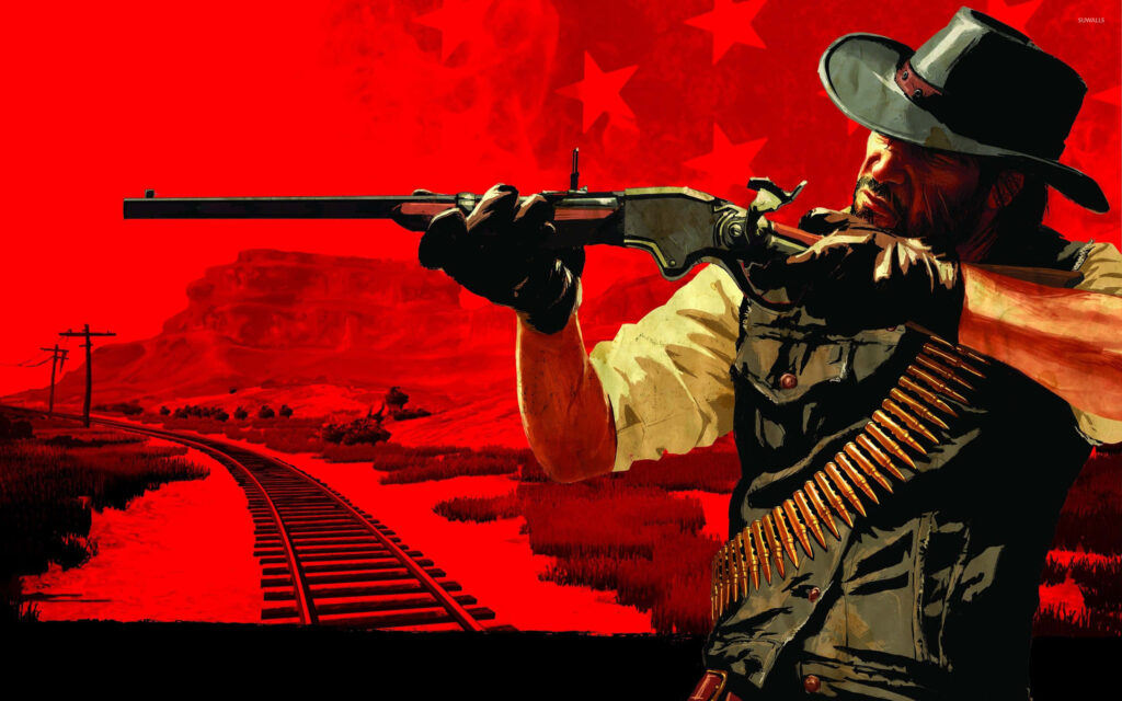Intense Red Dead Redemption 4K Gunslinger Wallpaper Background