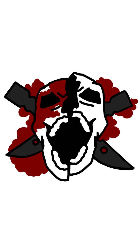 Split red and white screaming skull with crossed black daggers red splatter gaming kill wallpaper