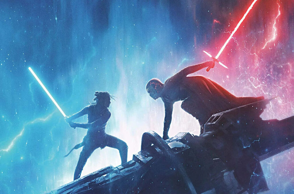 Epic Rey vs. Kylo Ren Battle Wallpaper: Lightsabers Clash