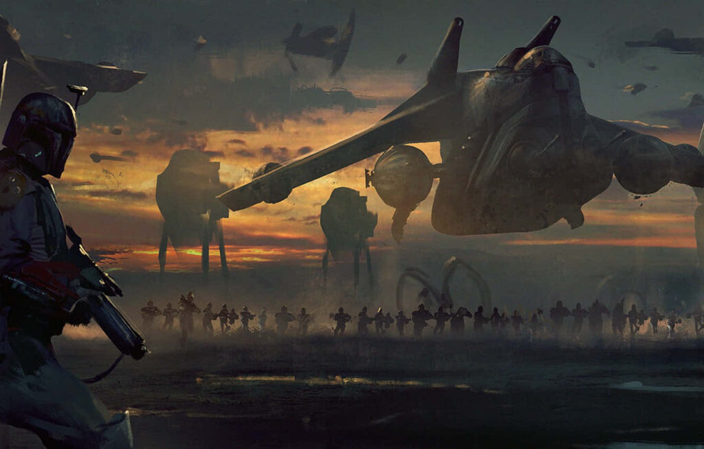 Epic Sci-Fi Battle Wallpaper: Imperial Clone Forces in Action
