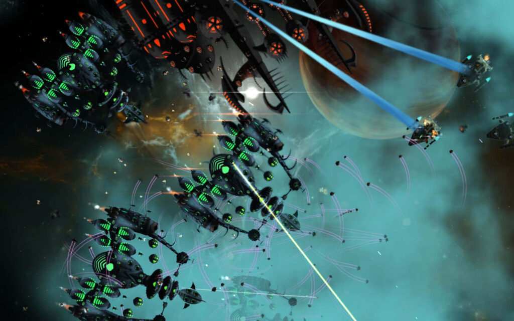Intense Space Battle Wallpaper: Futuristic Ships & Cosmic Backdrop