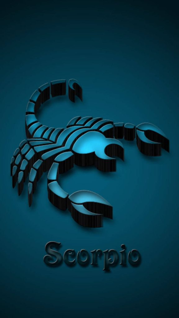 Metallic 3D scorpion on deep blue gradient background intense Scorpio zodiac wallpaper design