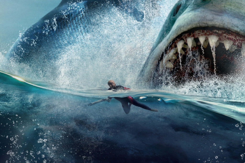 Thrilling Shark Hunt Wallpaper: Turbulent Ocean Predator Scene