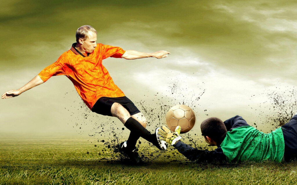 Intense Soccer Action: HD Wallpaper of Player & Goalkeeper on Field