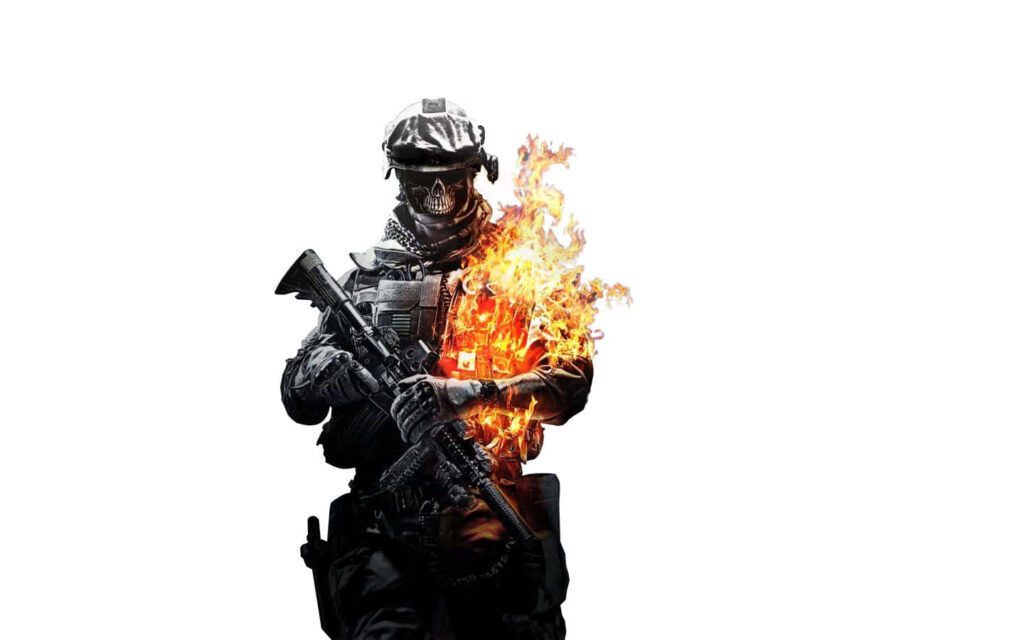 Intense Soldier Wallpaper: Tactical Gear & Flames – Dynamic Background